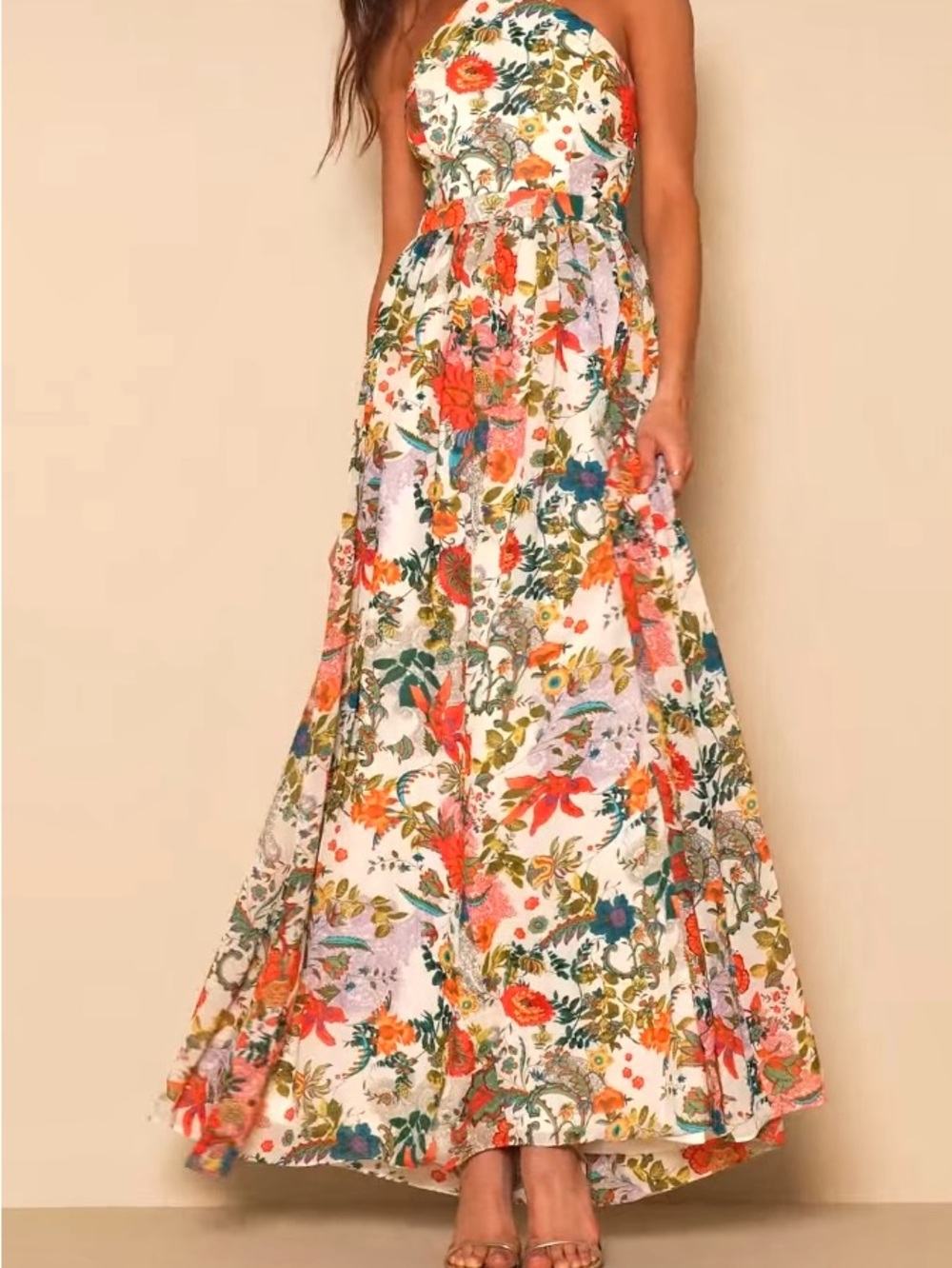 Lulu's White Floral Halter Maxi Dress with Multicolor Print. Size M. NWT - Picture 4 of 9